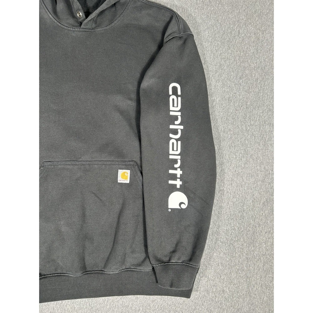 Carhartt Loose Fit Hoodie Men's XL Black Sleeve Logo Spellout Pocket Sweatshirt - Picture 6 of 9